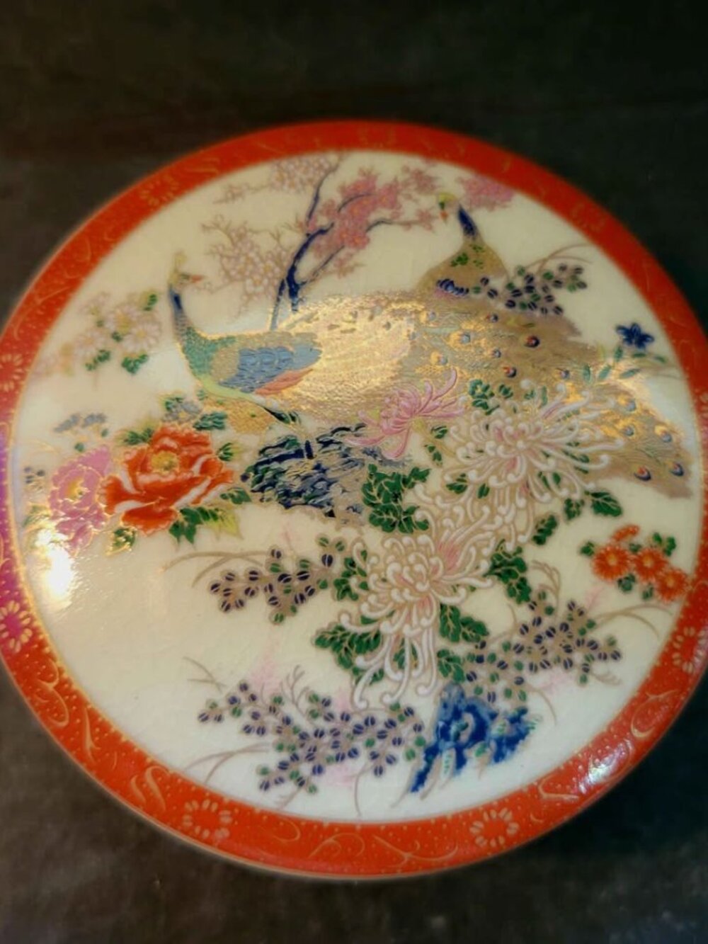 Vintage Lidded Porcelain Trinket Box Styled In The Satsuma Tradition